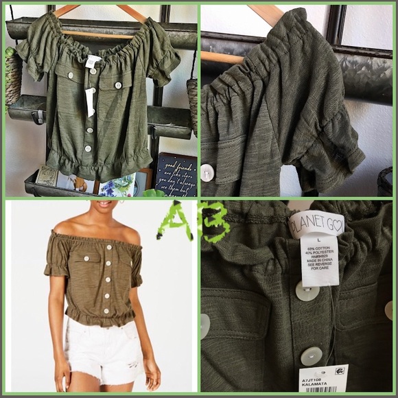 Off the shoulder ruffled trim utility top - Picture 2 of 11